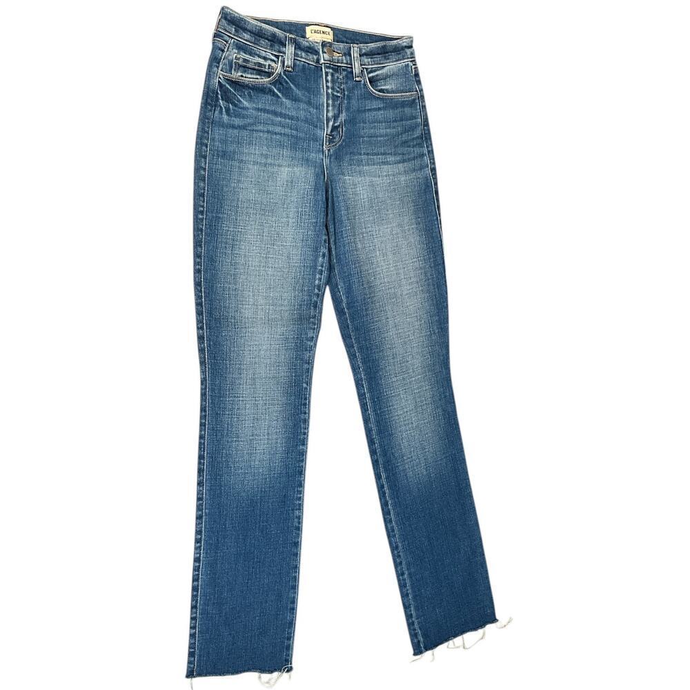 L'AGENCE SZ 25 NWOT Soft Cotton Blend Blue Classic Straight Leg Frayed Bottom
